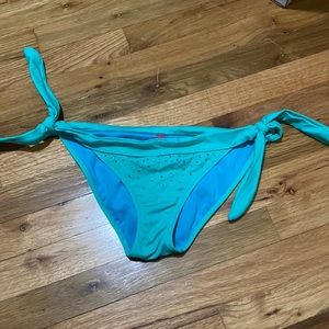 Aqua sparkly side tie cheeky bikini bottoms